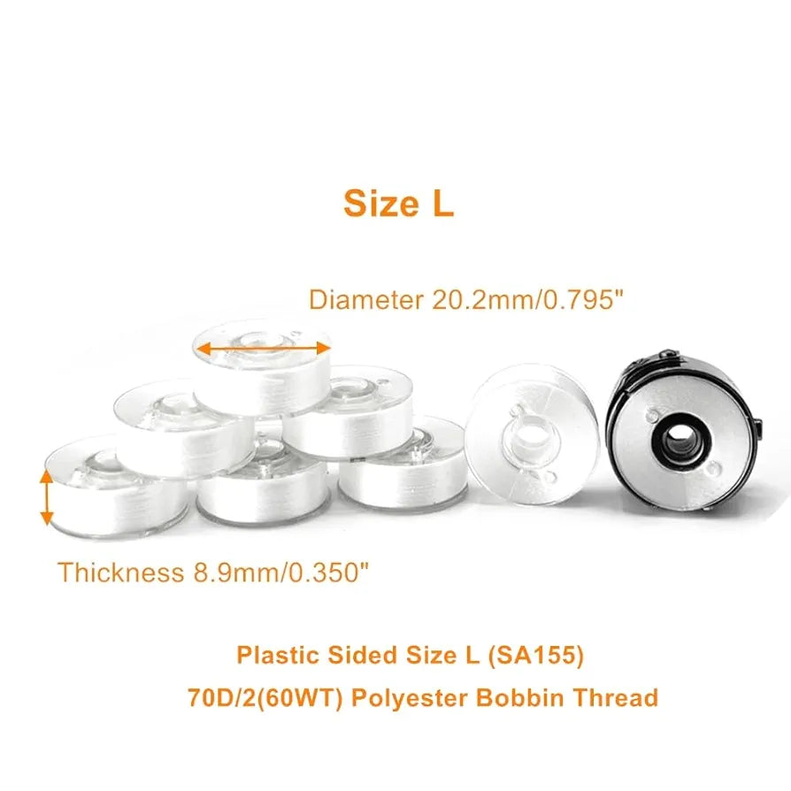 Sissewpro 144pcs White 70D/2 Prewound Bobbin Thread, Plastic Embroidery Bobbins Size L, SA155 Sewing Bobbins Thread for Brother, Babylock, Singer, Husqvarna Viking, Pfaff Embroidery Machines
