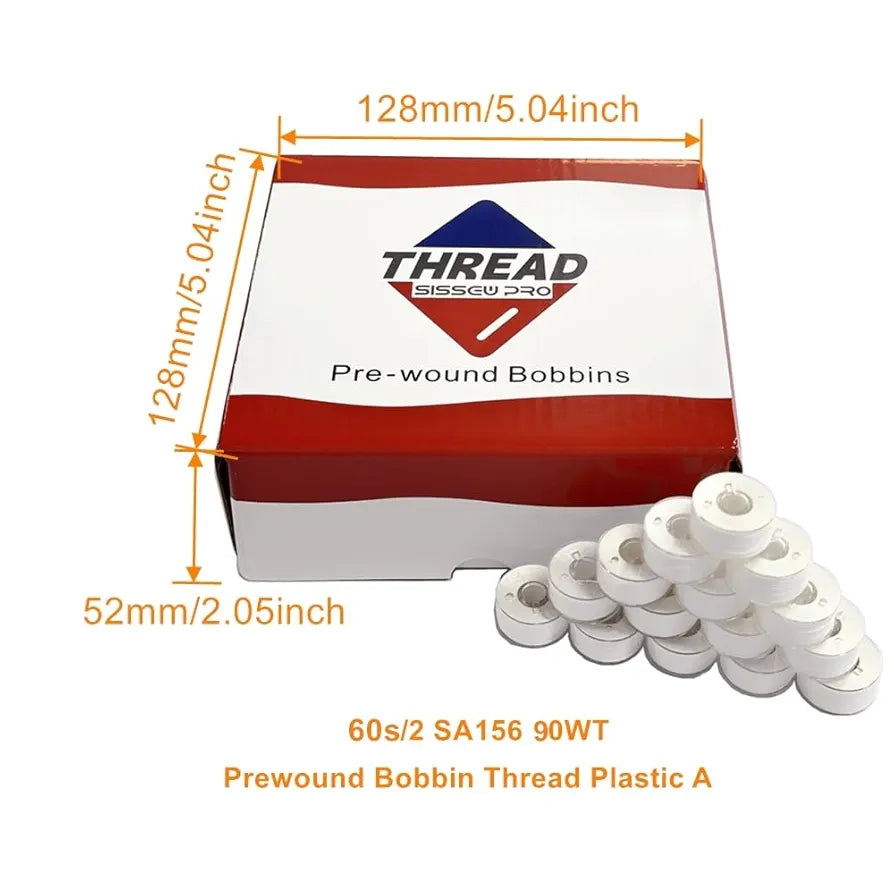 Sissewpro 144pcs White 60S/2 Prewound Bobbin Thread, Class 15 Size A SA156(90WT) for Embroidery & Sewing Machine, Cottonized Soft Feel Polyester Sewing Bobbins for Brother Singer Janome Babylock