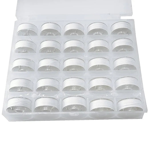Sissewpro 25pcs White 60S/2 Prewound Bobbin Thread, Plastic Size A SA156 Embroidery Bobbins, Cottonized Soft Feel Sewing Machine Bobbin for Brother Singer Janome Babylock Quilting Embroidery