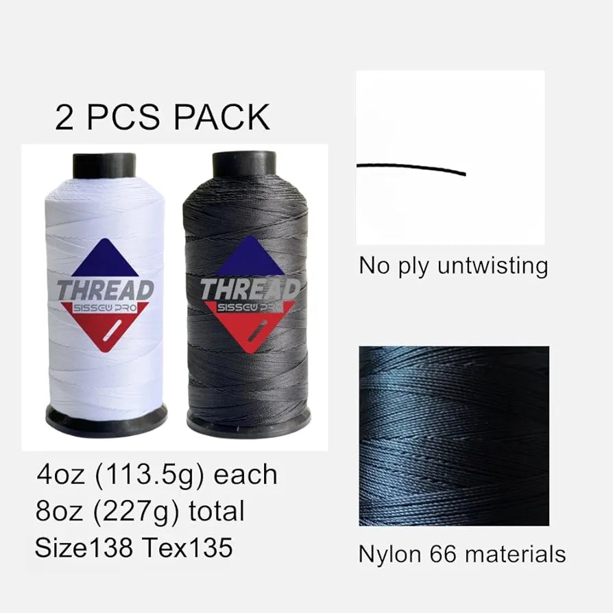 Sissewpro Bonded Nylon Thread 138 Upholstery Thread Heavy Duty for Sewing Machine Strong Black Threads for Leather Crafts Furniture Cusion,Boats Car Cover Seats,Canvas,Tex135, 4oz 750yds