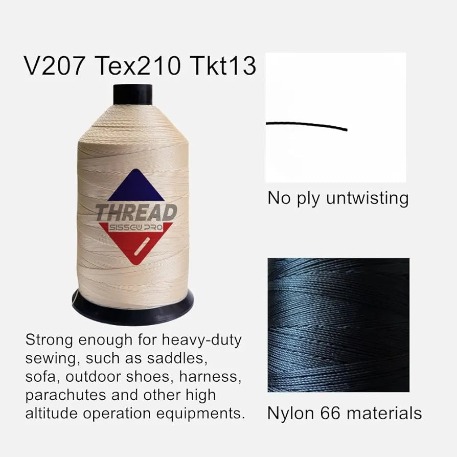 Sissewpro 16oz 207 Bonded Nylon Thread for Sewing Machine Leather Stitching Repair, T210 Thick Nylon Beige Sewing Thread for Upholstery Heavy Duty, Saddles,Furniture, Awnings, #207 Tex210 2000yds