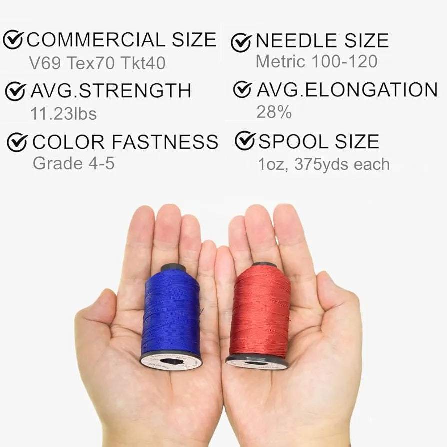 Sissewpro 8 Colors Bonded Nylon Thread 69 Upholstery Thread Heavy Duty Threads for Sewing Machine Leather, Beading, Hair Weaving, Denim, Canvas,Webbings Tex70, 1oz 375 yds Each(8, Colors)