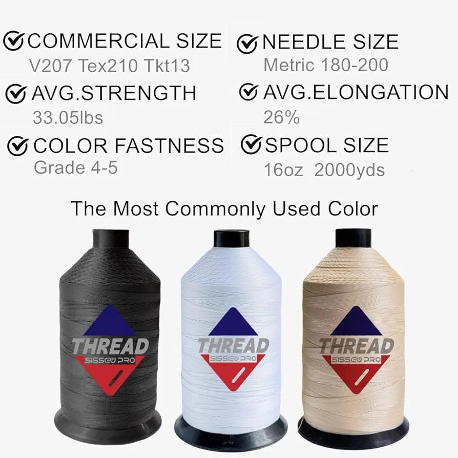 Sissewpro 16oz 207 Bonded Nylon Thread for Sewing Machine Leather Stitching Repair, T210 Thick Nylon Beige Sewing Thread for Upholstery Heavy Duty, Saddles,Furniture, Awnings, #207 Tex210 2000yds