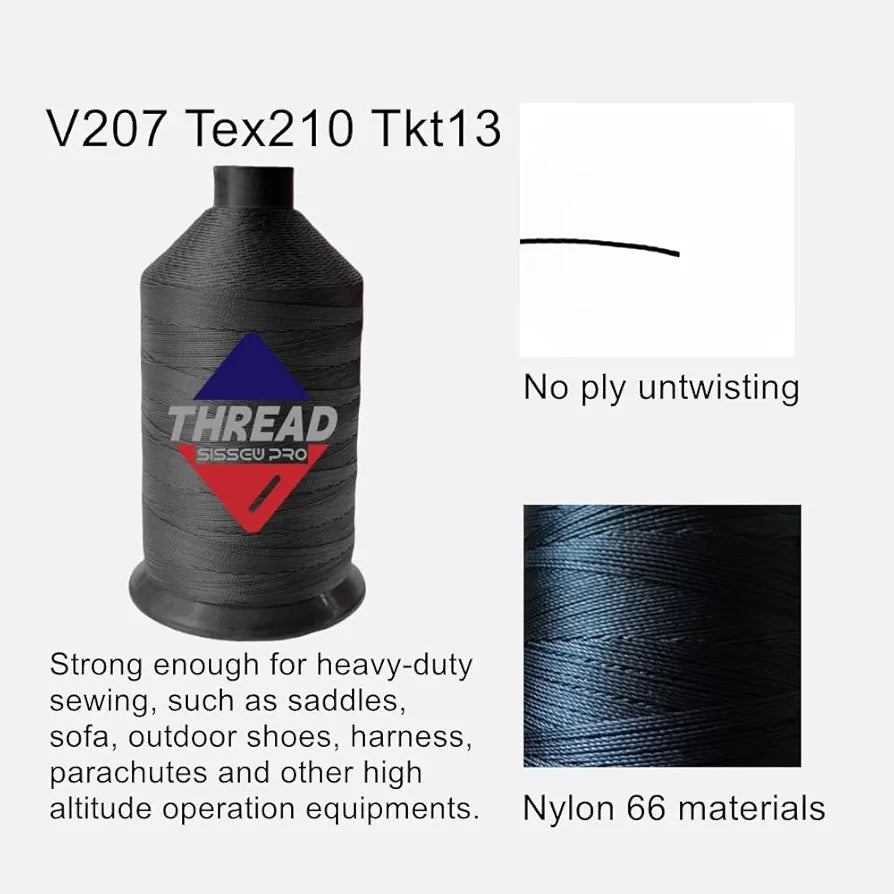 Sissewpro 16oz 207 Bonded Nylon Thread for Sewing Machine Leather Stitching Repair, T210 Thick Nylon Black Sewing Thread for Upholstery Heavy Duty, Saddles,Furniture, Awnings, #207 Tex210 2000yds