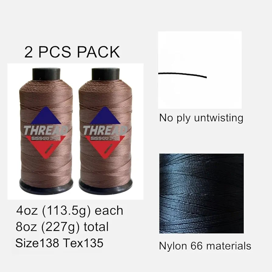Sissewpro Bonded Nylon Thread 138 Upholstery Thread Heavy Duty for Sewing Machine Strong Black Threads for Leather Crafts Furniture Cusion,Boats Car Cover Seats,Canvas,Tex135, 4oz 750yds