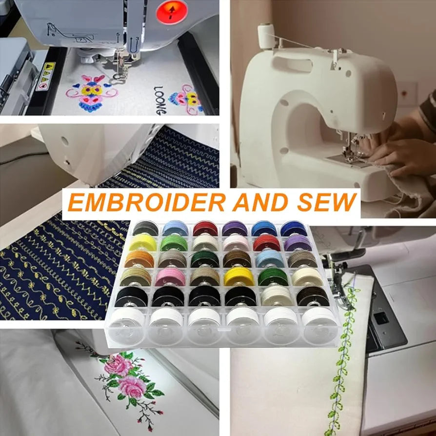 Sissewpro 36pcs Colors 60S/2 Prewound Bobbin Thread, Plastic Size A SA156 Embroidery Bobbins, Cottonized Soft Feel Sewing Machine Bobbin for Brother Singer Janome Babylock Sewing& Embroidery