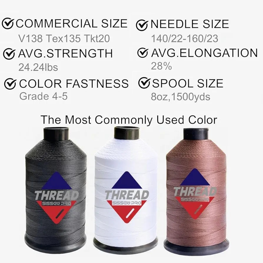Sissewpro Bonded Nylon Thread 138 Upholstery Thread Heavy Duty for Sewing Machine Strong White Threads for Leather Crafts Furniture Cusion,Boats Car Cover Seats,Canvas,T135, 8oz 1500yds