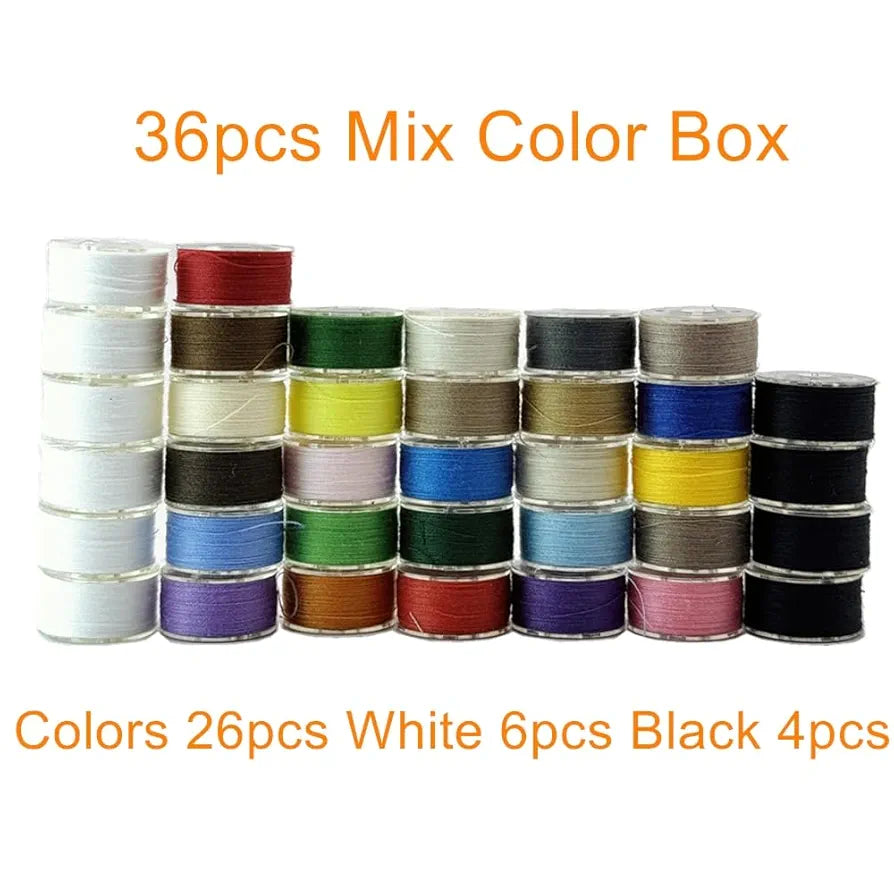 Sissewpro 36pcs Colors 60S/2 Prewound Bobbin Thread, Plastic Size A SA156 Embroidery Bobbins, Cottonized Soft Feel Sewing Machine Bobbin for Brother Singer Janome Babylock Sewing& Embroidery