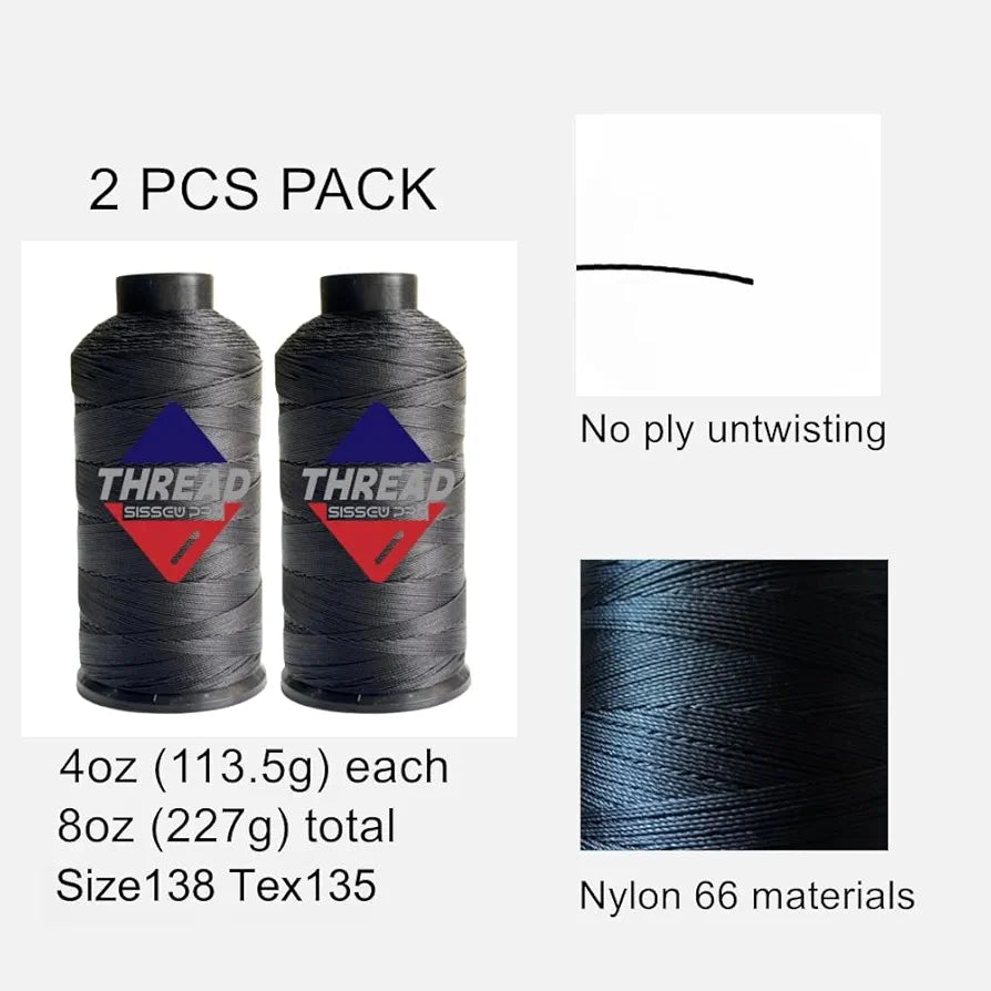 Sissewpro Bonded Nylon Thread 138 Upholstery Thread Heavy Duty for Sewing Machine Strong Black Threads for Leather Crafts Furniture Cusion,Boats Car Cover Seats,Canvas,Tex135, 4oz 750yds