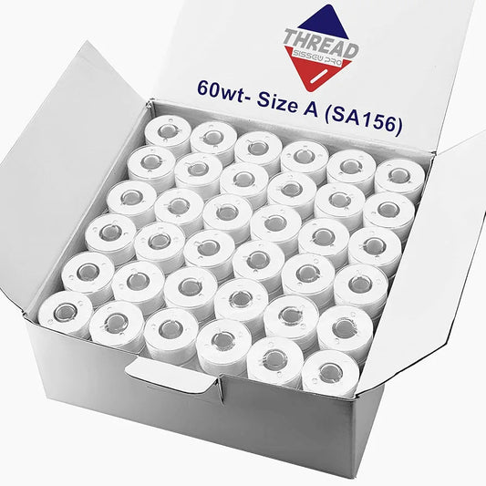 Sissewpro144pcs White 70D/2 Polyester Prewound Bobbins Thread, SA156 60wt Embroidery Thread Bobbin, Class 15 Plastic Size A Bobbin for Brother Bernia Babylock Machine Sewing Embroidery