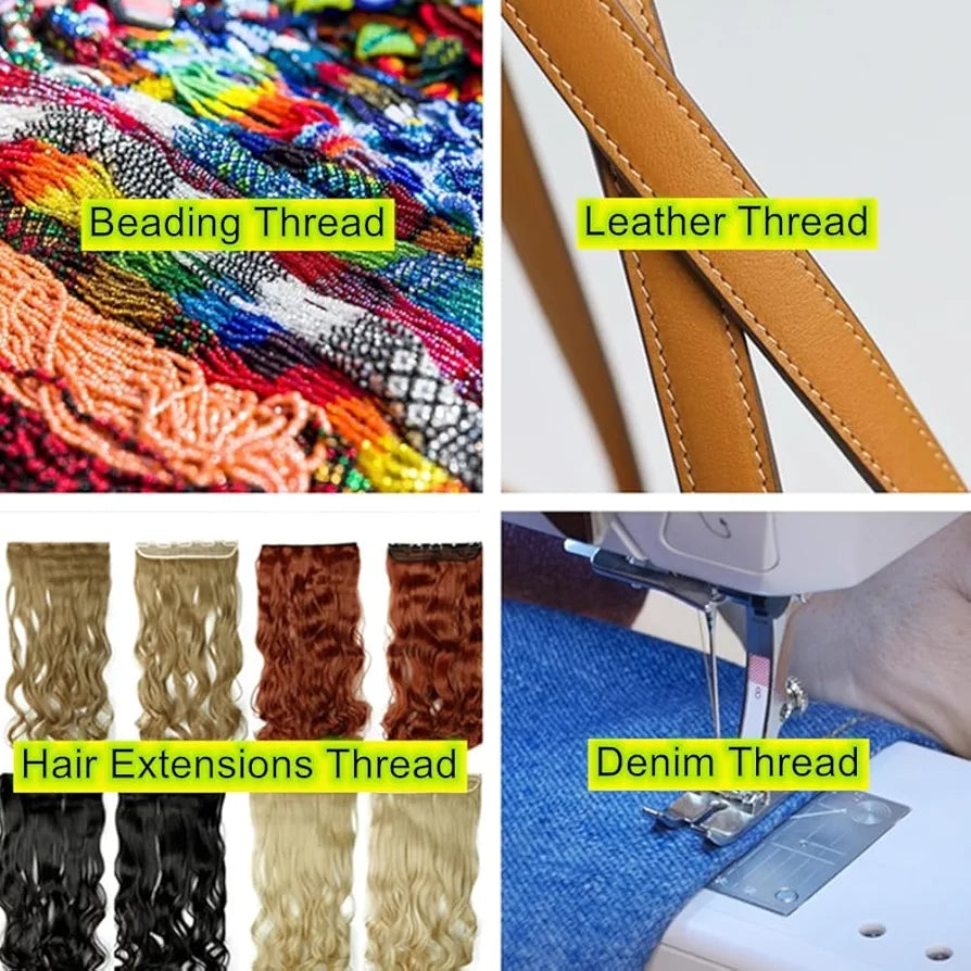 Sissewpro 8 Colors Bonded Nylon Thread 69 Upholstery Thread Heavy Duty Threads for Sewing Machine Leather, Beading, Hair Weaving, Denim, Canvas,Webbings Tex70, 1oz 375 yds Each(8, Colors)