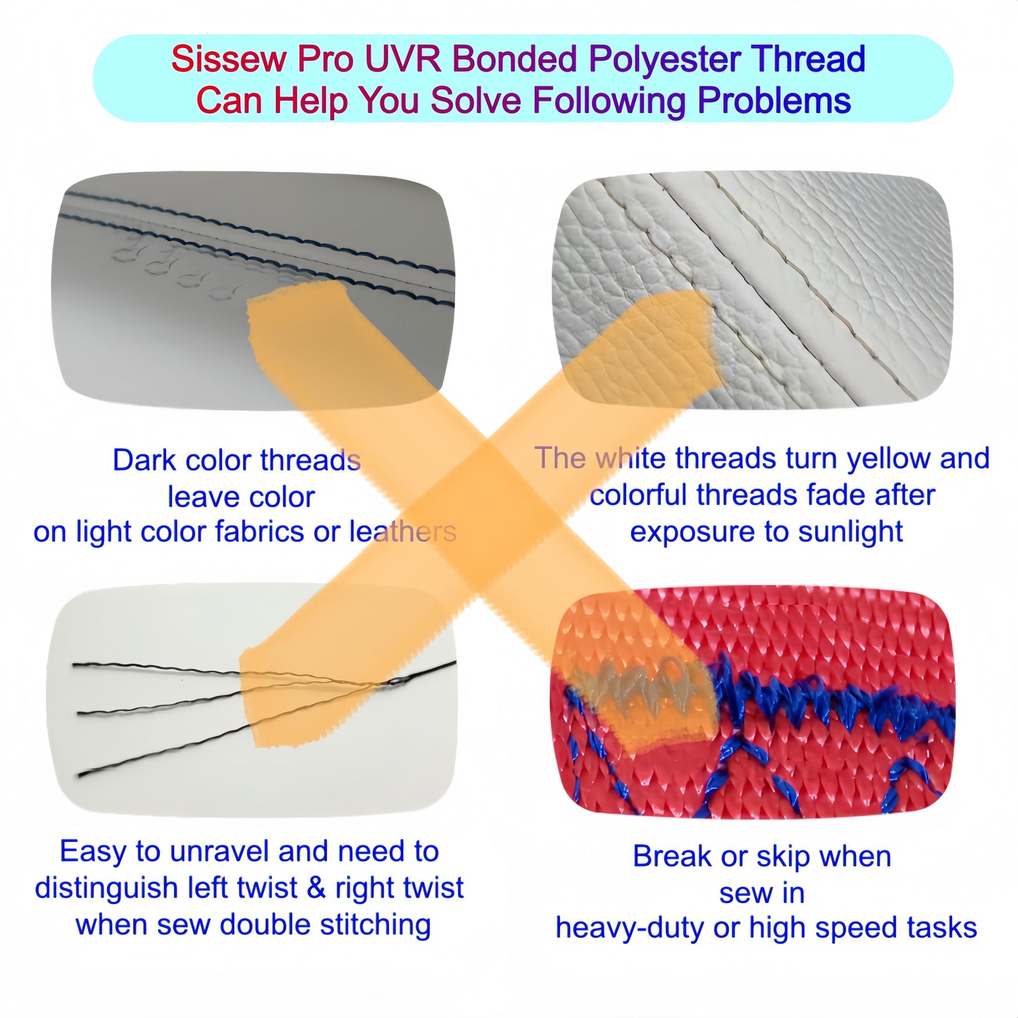 Sissew Pro UV Resistance Bonded Polyester Thread 277 Tex270 750yds 8oz(Black,21 pcs)