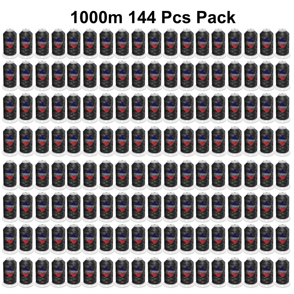 SissewPro 40WT Polyester Embroidery Thread 120D/2 1000m Spool (Black, 144pcs)