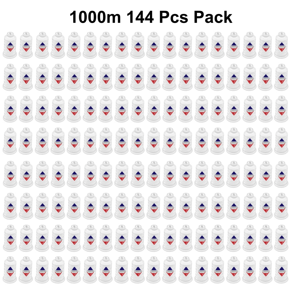 SissewPro 40WT Polyester Embroidery Thread 120D/2 1000m Spool (White, 144pcs)