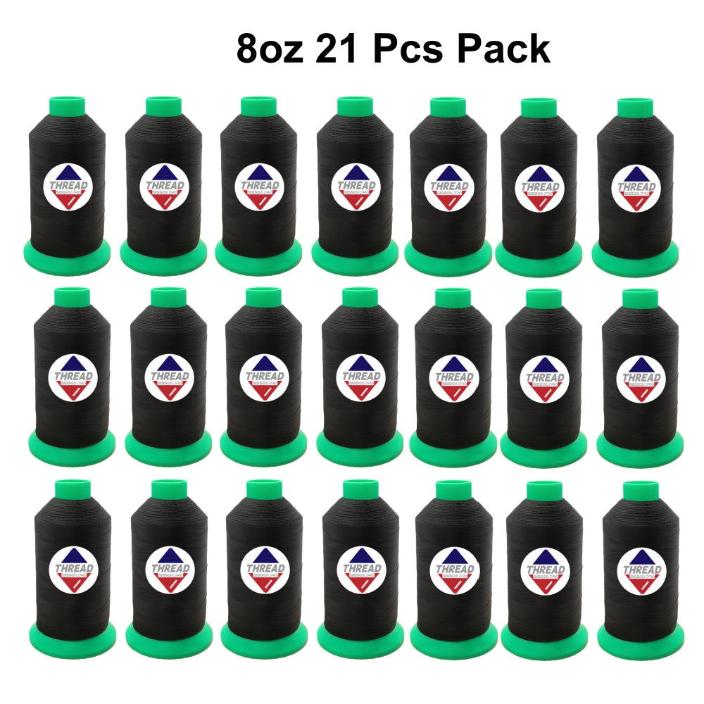 Sissew Pro UV Resistance Bonded Polyester Thread 92 Tex90 2350yds 8oz（Black,21 pcs）