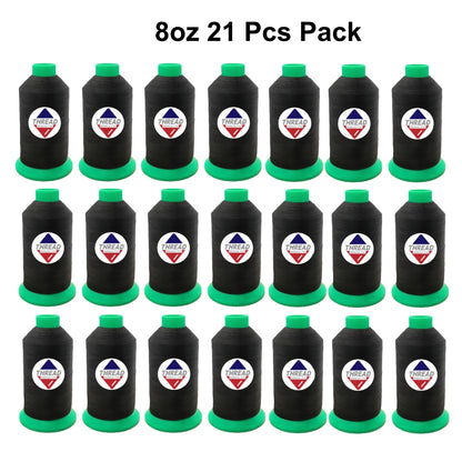 Sissew Pro UV Resistance Bonded Polyester Thread 92 Tex90 2350yds 8oz（Black,21 pcs）