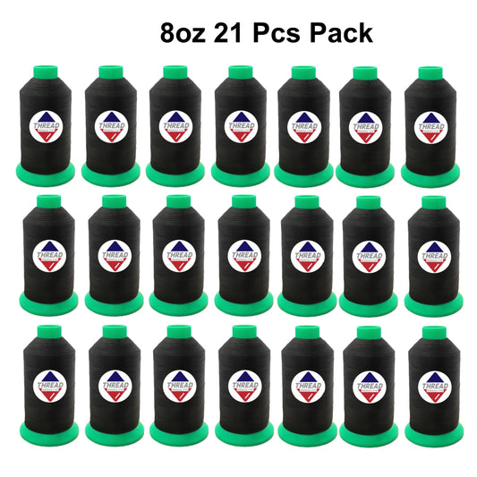 Sissew Pro UV Resistance Bonded Polyester Thread 92 Tex90 2350yds 8oz（Black,21 pcs）