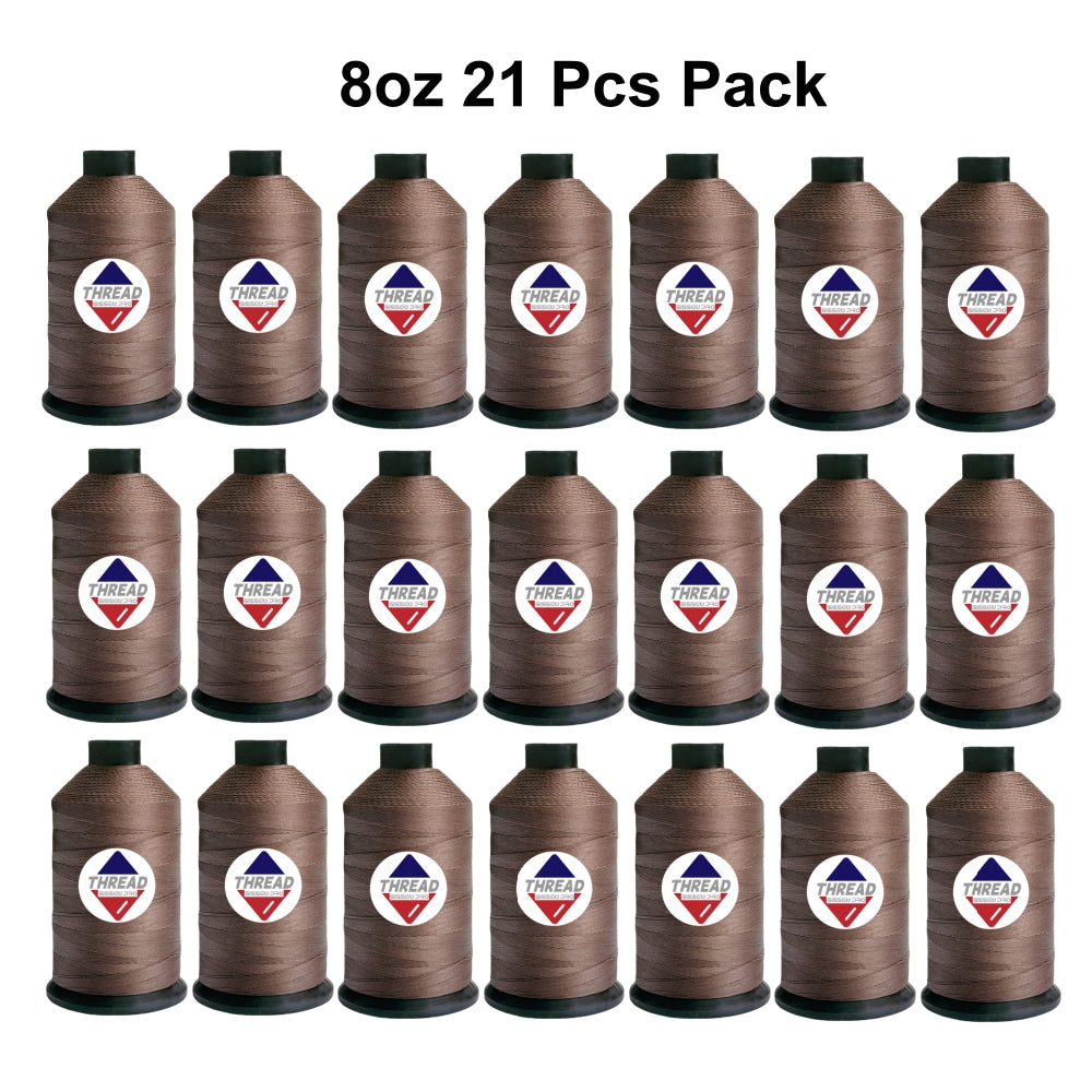 Sissewpro Tex135 Bonded Nylon Thread 138 420D/3, 8oz 1500yds（Brown,21 pcs）