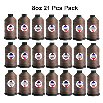 Sissewpro Tex135 Bonded Nylon Thread 138 420D/3, 8oz 1500yds（Brown,21 pcs）