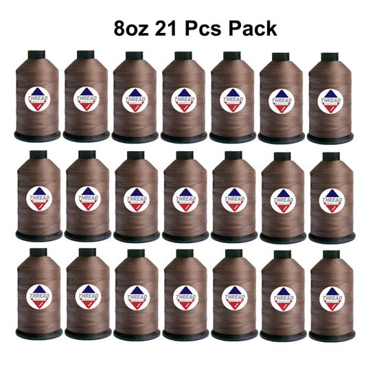 Sissewpro Tex135 Bonded Nylon Thread 138 420D/3, 8oz 1500yds（Brown,21 pcs）