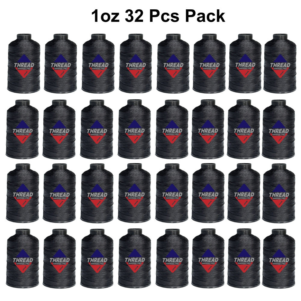 Sissewpro Tex70 Bonded Nylon Thread 69 210D/3, 1oz 375yds（Black, 32 pcs）