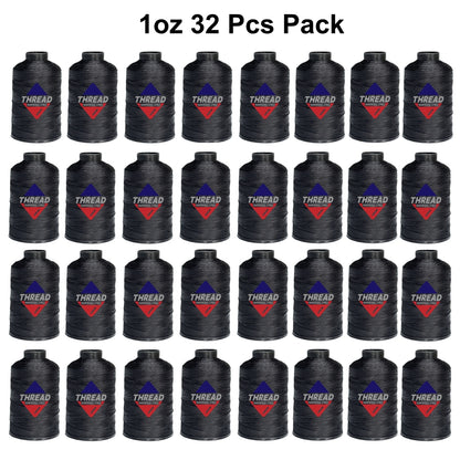Sissewpro Tex70 Bonded Nylon Thread 69 210D/3, 1oz 375yds（Black, 32 pcs）