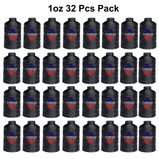 Sissewpro Tex70 Bonded Nylon Thread 69 210D/3, 1oz 375yds（Black, 32 pcs）