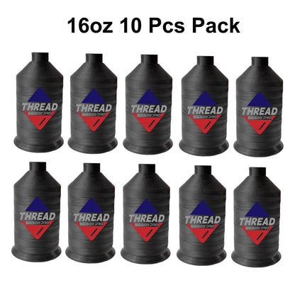 Sissewpro Tex210 Bonded Nylon Thread 207 630D/3, 16oz 2000yds（Black,10pcs）