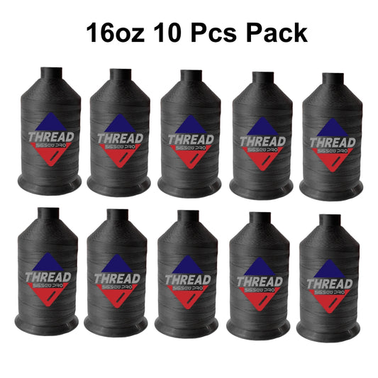 Sissewpro Tex210 Bonded Nylon Thread 207 630D/3, 16oz 2000yds（Black,10pcs）
