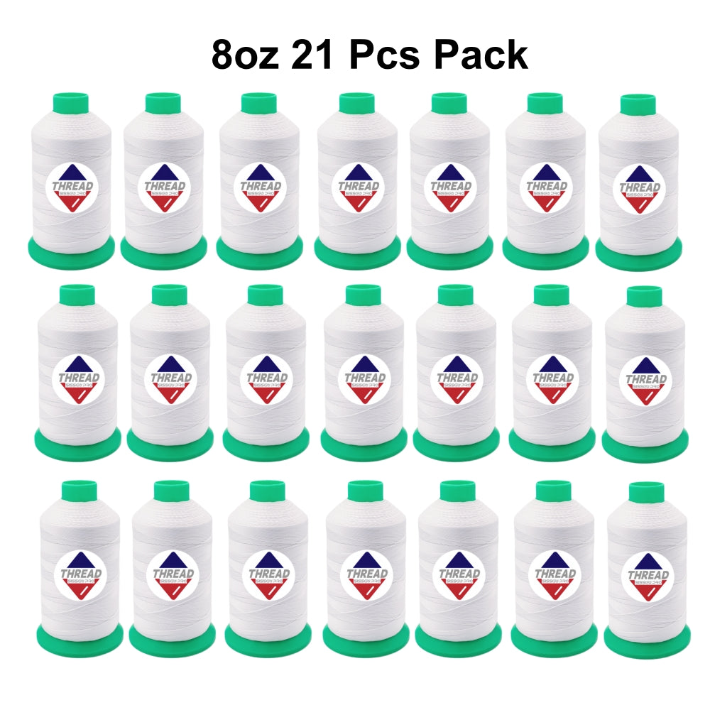 Sissew Pro UV Resistance Bonded Polyester Thread 207 Tex210 1000yds 8oz（White,21 pcs）