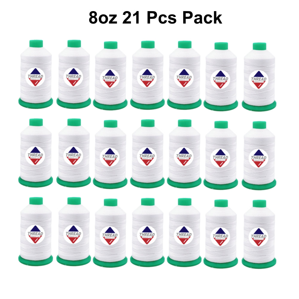 Sissew Pro UV Resistance Bonded Polyester Thread 277 Tex270 750yds 8oz（White,21 pcs）