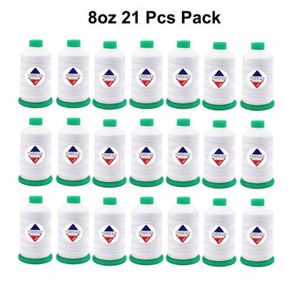 Sissew Pro UV Resistance Bonded Polyester Thread 277 Tex270 750yds 8oz（White,21 pcs）