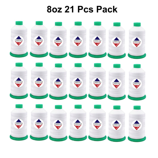 Sissew Pro UV Resistance Bonded Polyester Thread 277 Tex270 750yds 8oz（White,21 pcs）