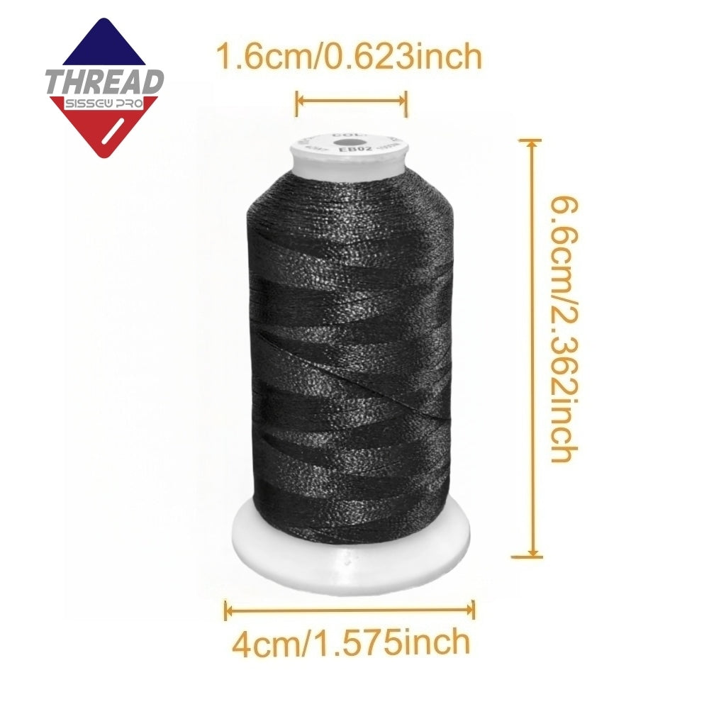 SissewPro 40WT Polyester Embroidery Thread 120D/2 1000m Spool (Black, 144pcs)