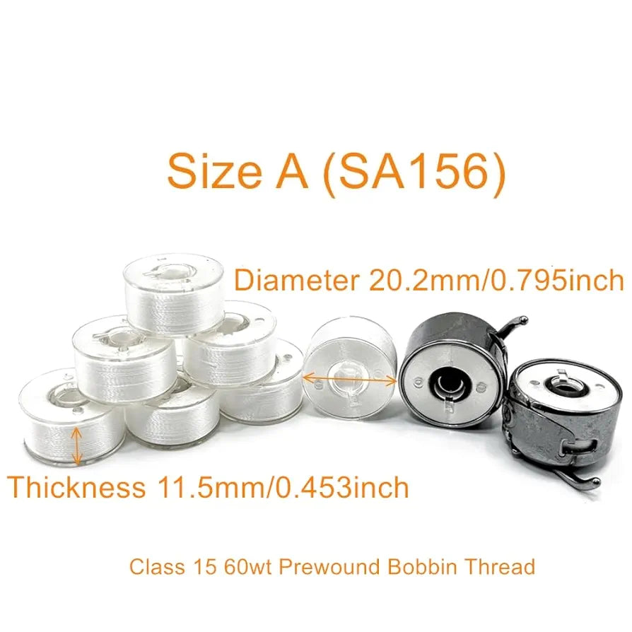 Sissewpro144pcs White 70D/2 Polyester Prewound Bobbins Thread, SA156 60wt Embroidery Thread Bobbin, Class 15 Plastic Size A Bobbin for Brother Bernia Babylock Machine Sewing Embroidery