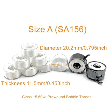 Sissewpro144pcs White 70D/2 Polyester Prewound Bobbins Thread, SA156 60wt Embroidery Thread Bobbin, Class 15 Plastic Size A Bobbin for Brother Bernia Babylock Machine Sewing Embroidery