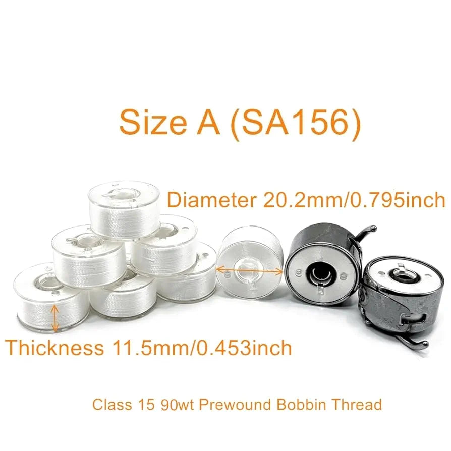 Sissewpro 25pcs White 60S/2 Prewound Bobbin Thread, Plastic Size A SA156 Embroidery Bobbins, Cottonized Soft Feel Sewing Machine Bobbin for Brother Singer Janome Babylock Quilting Embroidery