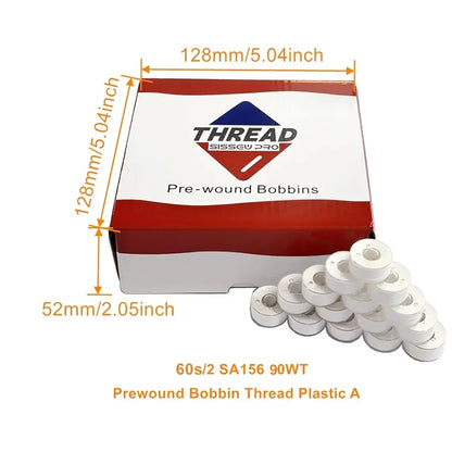 Sissewpro 144pcs White 60S/2 Prewound Bobbin Thread, Class 15 Size A SA156（90WT） for Embroidery & Sewing Machine, Cottonized Soft Feel Polyester Sewing Bobbins for Brother Singer Janome Babylock