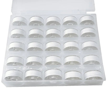 Sissewpro 25pcs White 60S/2 Prewound Bobbin Thread, Plastic Size A SA156 Embroidery Bobbins, Cottonized Soft Feel Sewing Machine Bobbin for Brother Singer Janome Babylock Quilting Embroidery