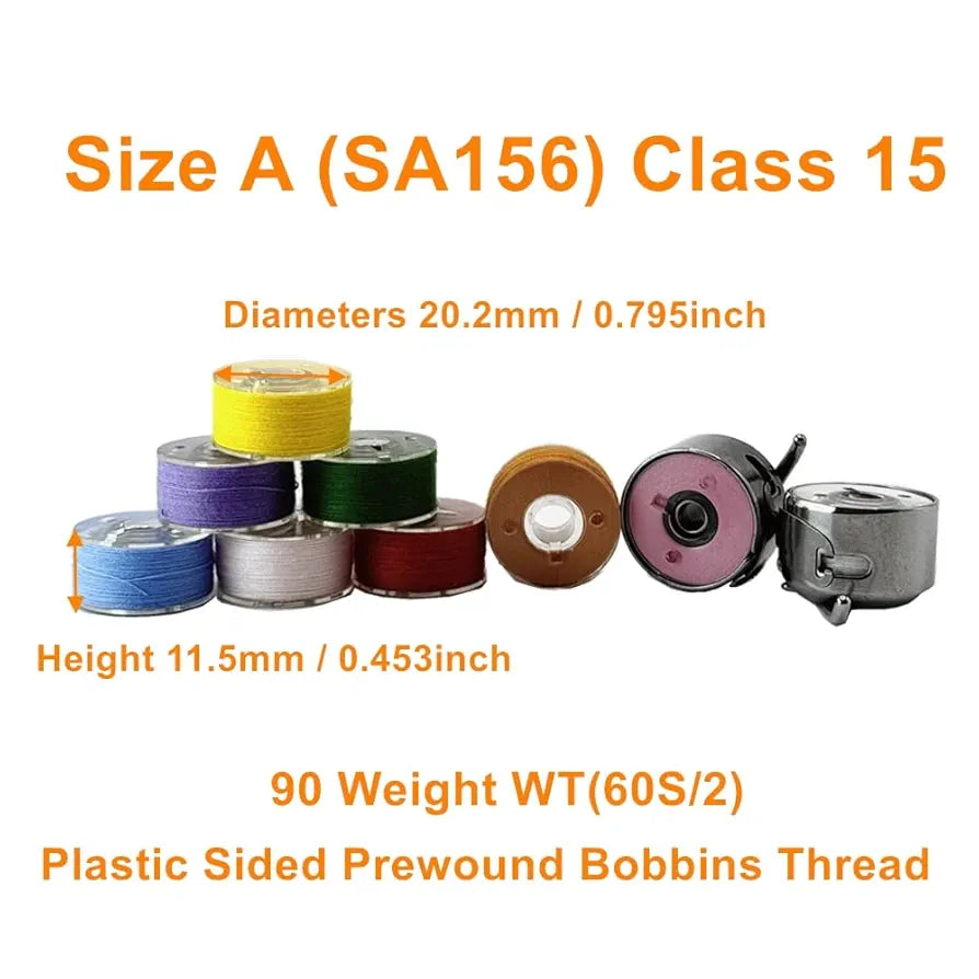Sissewpro 36pcs Colors 60S/2 Prewound Bobbin Thread, Plastic Size A SA156 Embroidery Bobbins, Cottonized Soft Feel Sewing Machine Bobbin for Brother Singer Janome Babylock Sewing& Embroidery