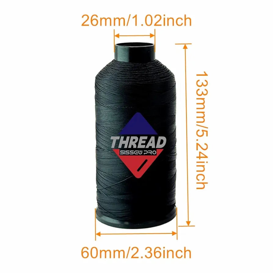 Sissewpro Bonded Nylon Thread 69 Upholstery Thread Heavy Duty Threads for Sewing Machine Strong Black Threads for Leather, Beading, Hair Weaving, Denim, Canvas,Webbings Tex70, 4oz 1500yds（2, Black）