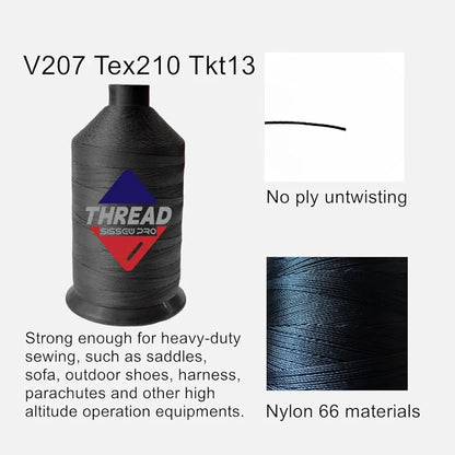 Sissewpro 16oz 207 Bonded Nylon Thread for Sewing Machine Leather Stitching Repair, T210 Thick Nylon Black Sewing Thread for Upholstery Heavy Duty, Saddles,Furniture, Awnings, #207 Tex210 2000yds