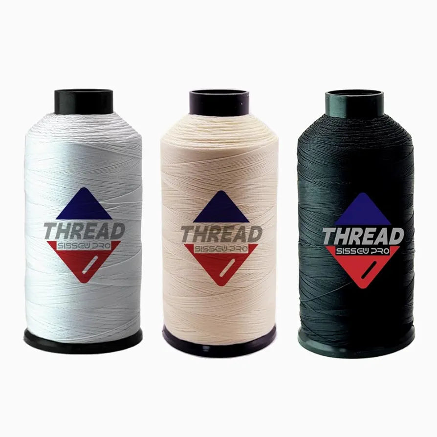 Sissewpro Bonded Nylon Thread 69 Upholstery Thread Heavy Duty Threads for Sewing Machine Strong Black Threads for Leather, Beading, Hair Weaving, Denim, Canvas, Tex70, 4oz 1500yds（3, BK&WH&BGE）
