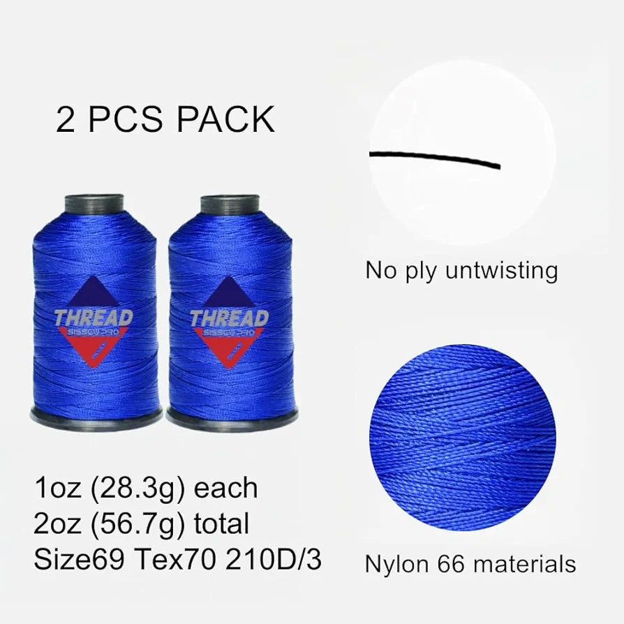 Sissewpro Bonded Nylon Thread 69 Upholstery Thread Heavy Duty Threads for Sewing Machine Strong Black Threads for Leather, Beading, Hair Weaving, Denim, Canvas,Webbings Tex70, 1oz 375yds（2, Blue）