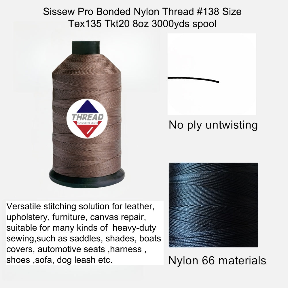 Sissewpro Tex135 Bonded Nylon Thread 138 420D/3, 8oz 1500yds（Brown,21 pcs）