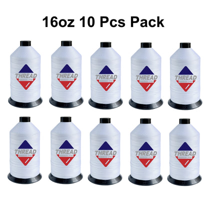 Sissewpro Tex210 Bonded Nylon Thread 207 630D/3, 16oz 2000yds（White,10pcs）