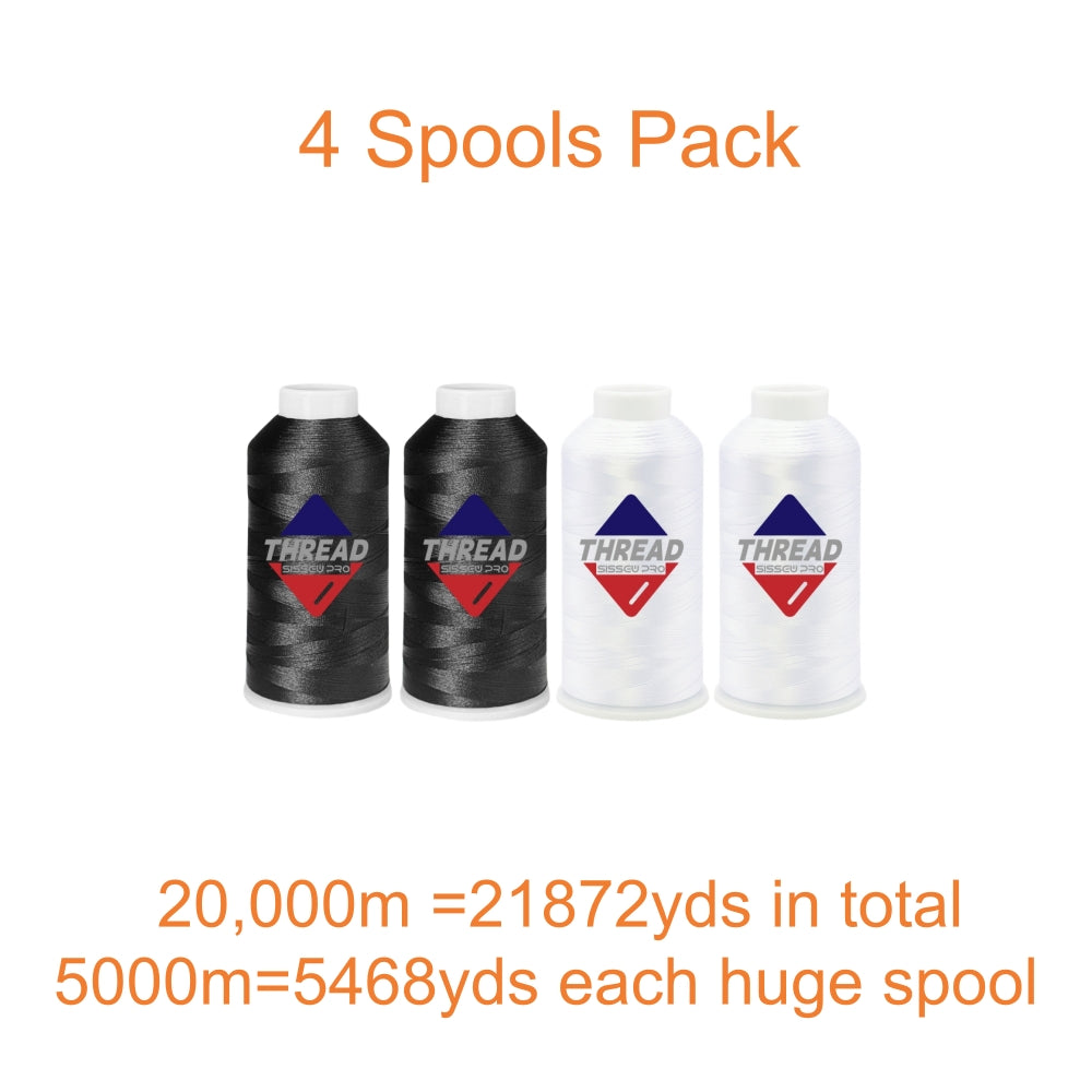 40WT Polyester Machine Embroidery Thread  5000m Spool 4 PACK (4, 2Black+2White)