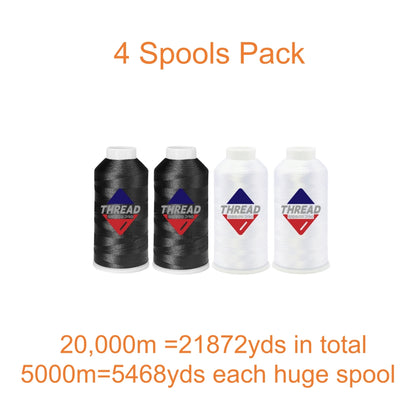 40WT Polyester Machine Embroidery Thread  5000m Spool 4 PACK (4, 2Black+2White)