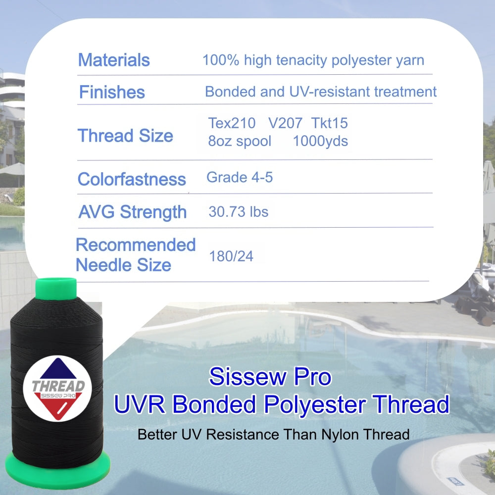 Sissew Pro UV Resistance Bonded Polyester Thread 207 Tex210 1000yds 8oz（Black,21 pcs）