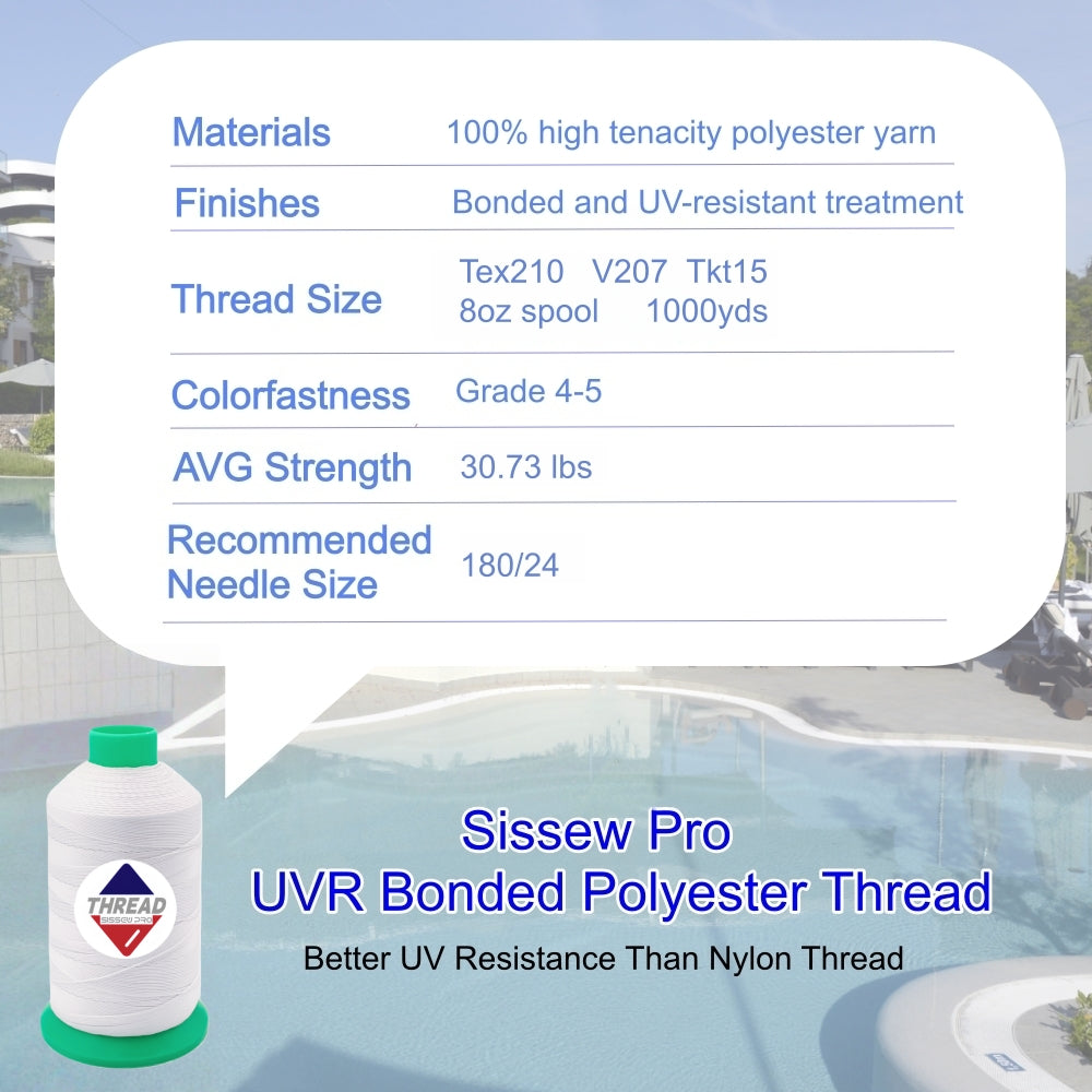 Sissew Pro UV Resistance Bonded Polyester Thread 207 Tex210 1000yds 8oz（White,21 pcs）